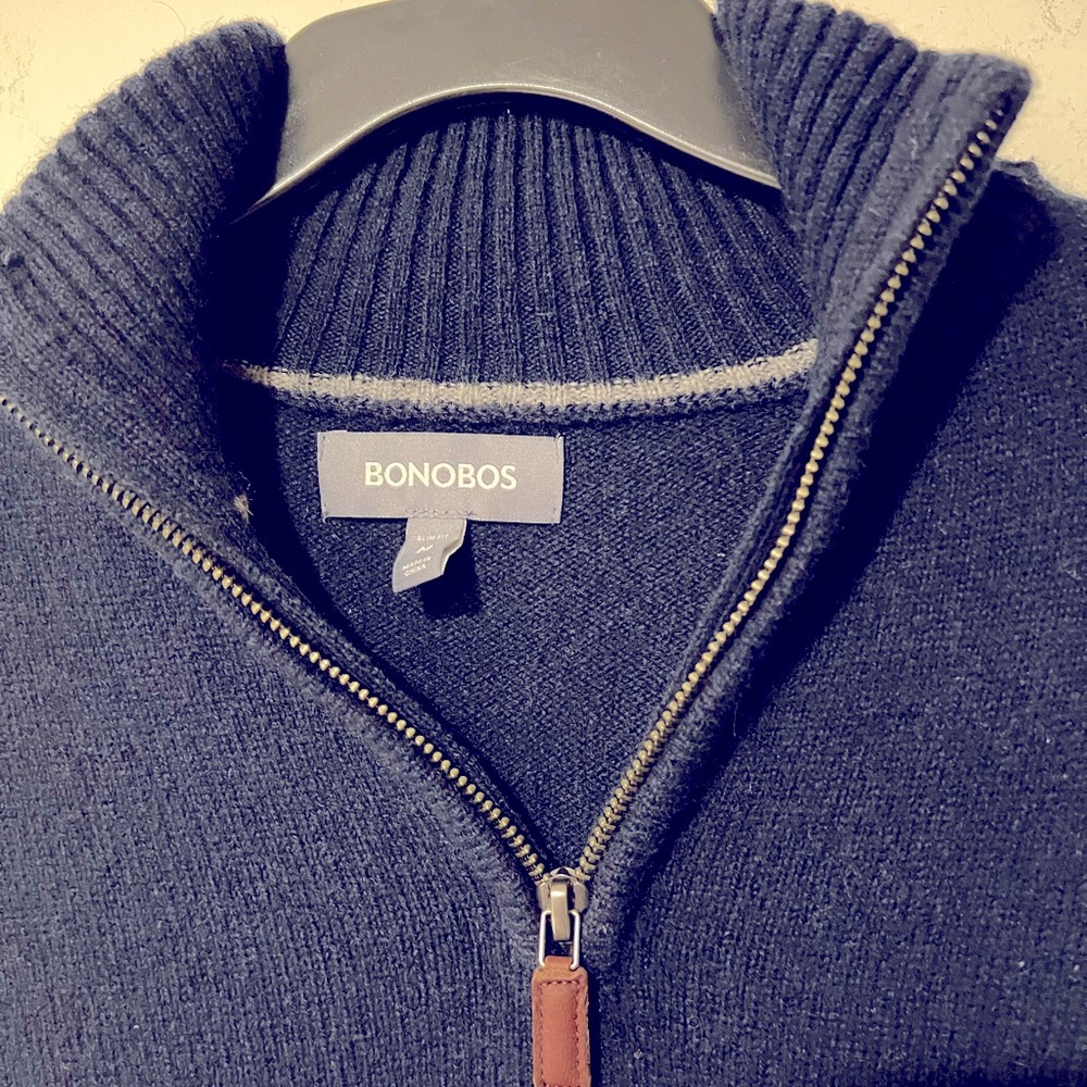 Bonobos Men's LambWool 1/4 Zip Pullover Sweater
Navy blue Size M